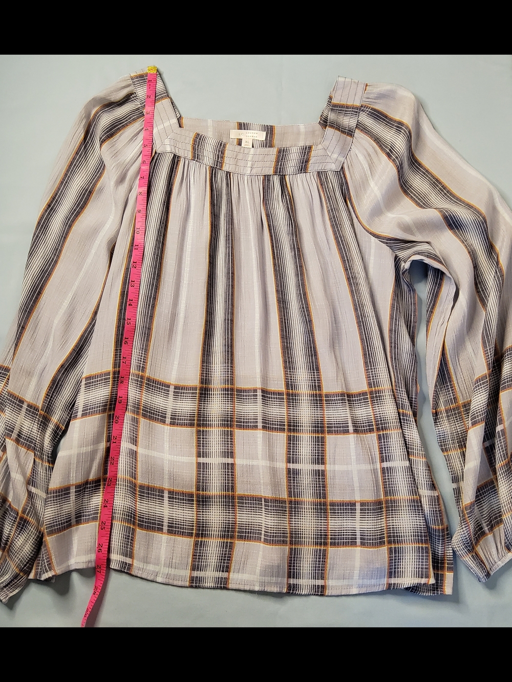 LC Lauren Conrad Light Blue Plaid Square-Neck Blouse - Picture 3 of 9